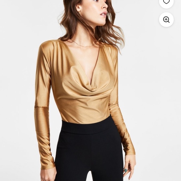 Bar III Tops - Bar III Long Sleeve Cowlneck Bodysuit Teal Green w/ Shoulder Pads | Large